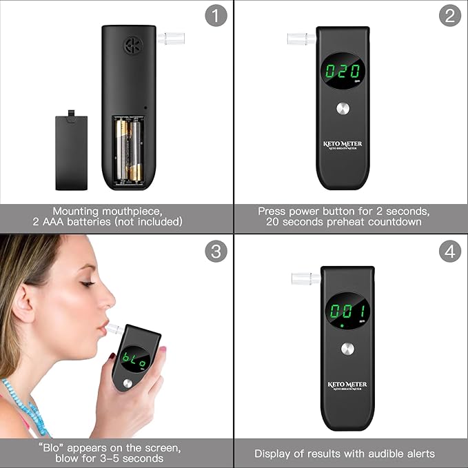 Home Ketosis Breath Analyzer, Professional Ketone Breath Monitoring Meter – High Precision Ketone Monitors Breath Analyzer Ketosis Tester with 10 Mouthpieces for Tracking Your Ketones