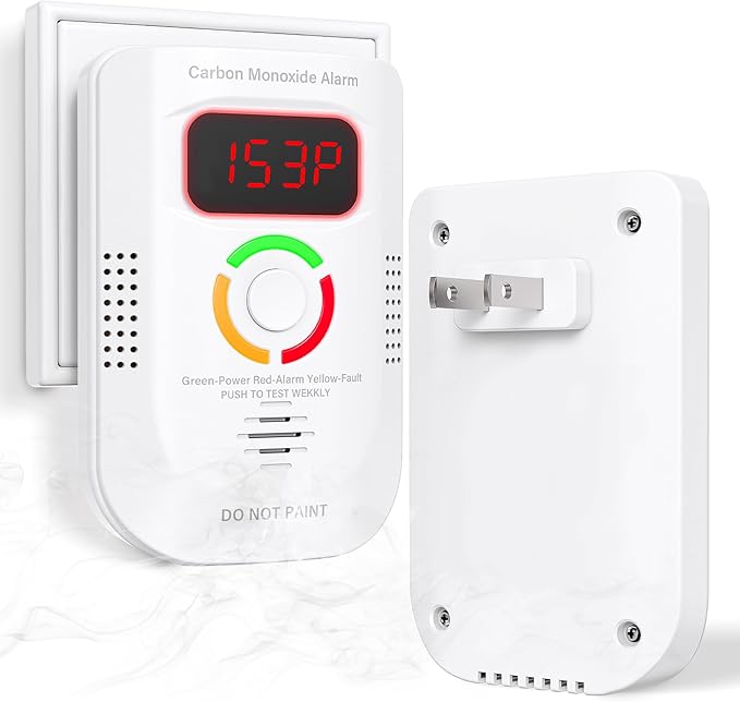 Carbon Monoxide Detectors Plug in, Carbon Monoxide Alarm with Digital Display LED, Portable CO Detector with Audible and Visual Alarm Test Mute Button, CO Alarm Monitor for Home/Kitchen/Hotel