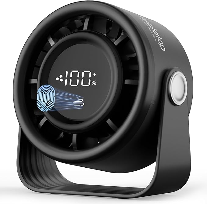 Gaiatop Small Desk Fan Rechargeable, 5in Personal Fan 4000mAh Battery Powered, Touch Control LED Display, 360° Tilt, 5-Speed Strong Wind, Bedroom Dorm Office Desk Accessories, Gifts for Women Men