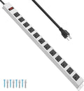 JUNNUJ Metal 12 Outlet Power Strip, Mountable Heavy Duty Power Strip, 1200J Surge Protector Wall Mount Screws Outlet with Switch, Gaming Desk Strips Wide Spaced 15A 125V 1875W, 10 FT 14AWG Power Cord