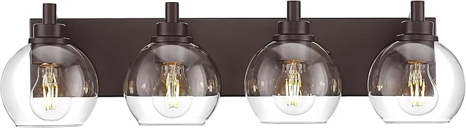 METWET Bathroom Light Fixtures Over Mirror, 4-Light Oil Rubbed Bronze Bathroom Vanity Light with Globe Clear Glass Shade, 26 Inch Modern Sconces Wall Lighting, VL195-ORB-4