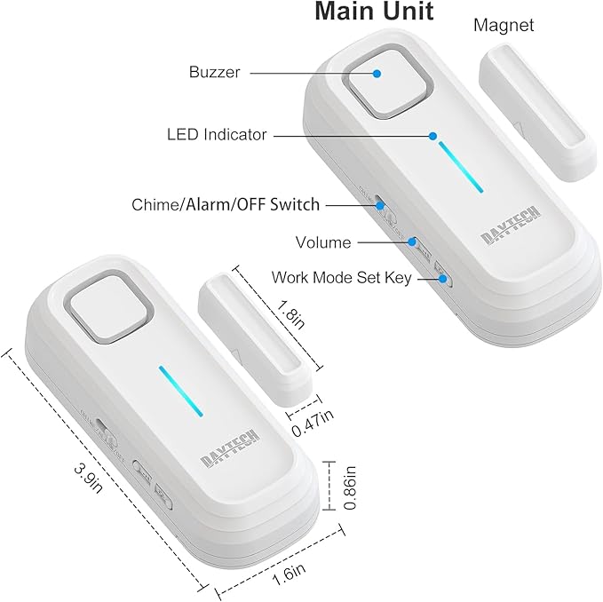 Daytech Freezer Door Alarm with Adjustable 0 to 120dB Volume, 4 Sets White