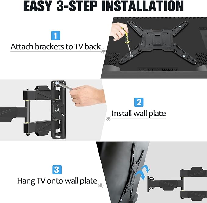 Mounting Dream TV Wall Mount for Most 26-55" TVs , Television Mount Full Motion with Swivel Articulating Arm , Center Design Wall Mount Bracket , up to VESA 400x400mm and 77 lbs Loading MD2418-MX