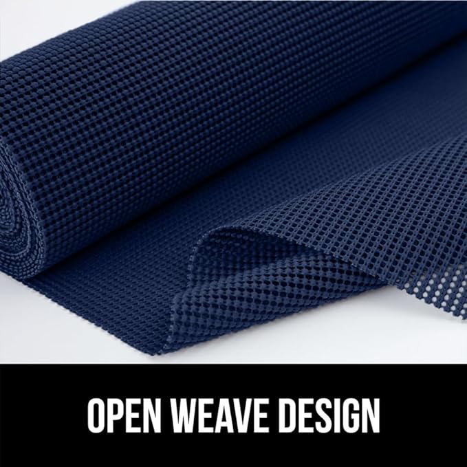 GORILLA GRIP powerGRIP Drawer Shelf and Cabinet Liner, Thick Strong Hold, Non-Adhesive Liners Protect Kitchen Cabinets and Cupboard, Bathroom Drawers, Easy Install, Breathable Mat, 12" x20', Navy Blue