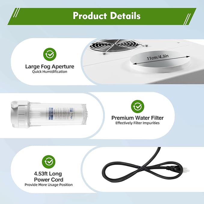 Humidifier Large Room,10L 6.6Lbs/H Industrial Ultrasonic Mist Maker with Wheels&10 Atomizing Discs,Agricultural Commercial Humidifier for Greenhouse,Grow Room&Plants