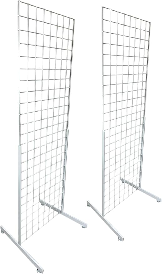 Only Hangers Heavy Duty 2' x 5.5' Gridwall Art Display Panel with EZ Slide-On Grid Legs - No Hardware or Tools Required - No Screws, Nuts, or Washers. (White Set of 2)