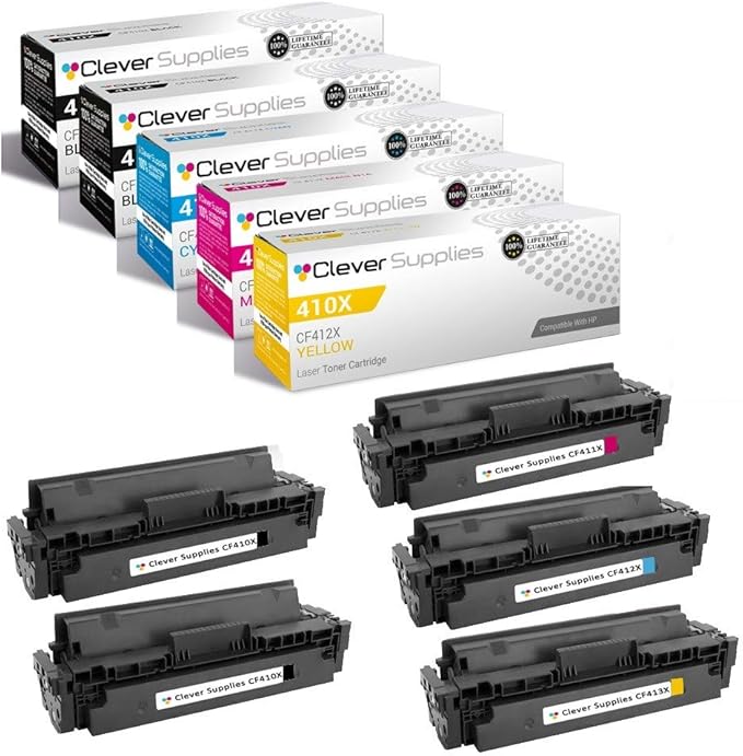 CS Replacement Toner Cartridge Compatible with HP 410X CF410X Black CF411X Cyan CF413X Magenta CF412X Yellow Pro M452dn M452dw M452nw M477 M477fdw M477fnw M477fdn MFP M377dw 5 Color Set