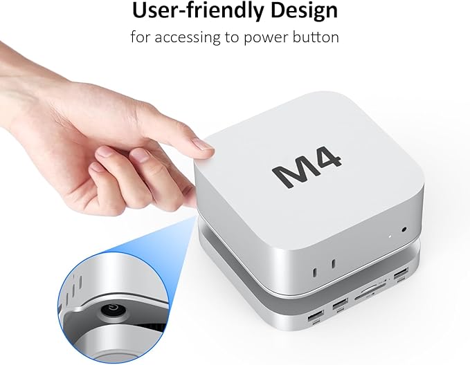 Akyyajaure Mac mini Hub: 9 in 1 Aluminum Stand & Dock for Mac mini M4 Pro with M.2 NVMe SSD Enclosure, 10Gbps USB-A*2, SD/TF Card Readers, USB 2.0