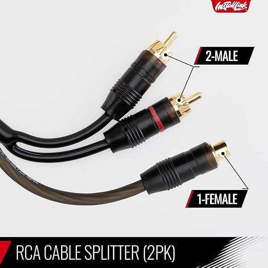 Install Link RCA Audio Cable for Subwoofer or Stereo Cable, Y Adapter 1-Female to 2-Male Splitter, 2pk