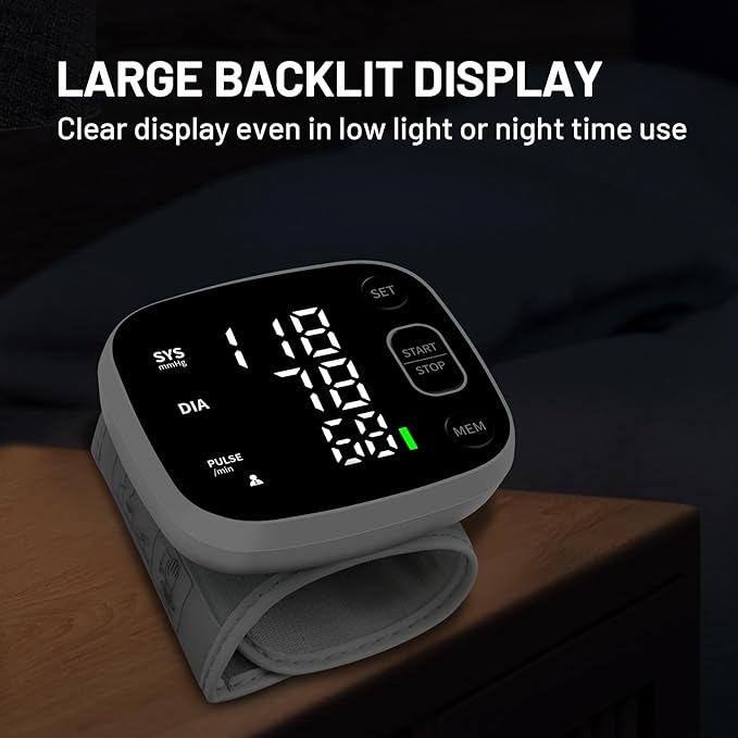 FOTOSY Blood Pressure Monitor Rechargeable Blood Pressure Monitors for Home Use Adjustable Automatic Wrist Cuff Voice Broadcast 2 * 120 Reading Memory for 2 Users with Carrying Case