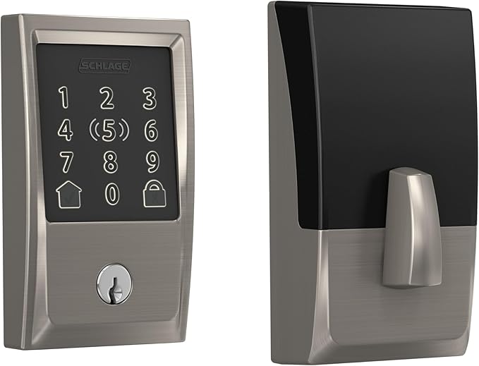 Schlage BE499WB CEN 619 Encode Plus WiFi Deadbolt Smart Lock, Keyless Entry Touchscreen Door Lock with Century Trim, Satin Nickel
