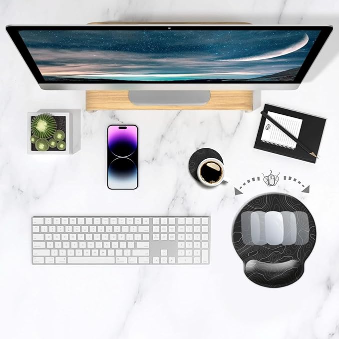 Ergonomic Mouse Pad with Wrist Support,Mouse Pad with Wrist Rest,Relieve Wrist Pain Mousepad Non-Slip Rubber Base,Mouse Pads for Desk,Computers,Laptop,Office,Home,Accessories Black Topographic Line