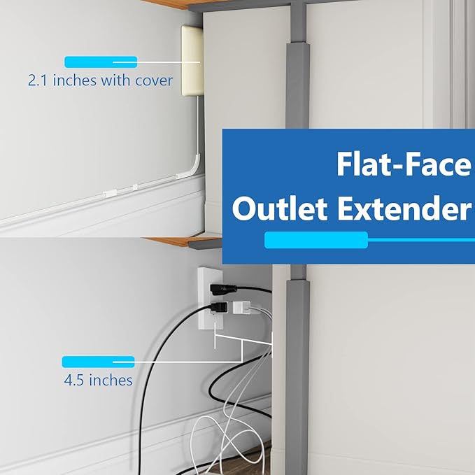 LIDER Flat-Face Outlet Extender with 3 Receptacles, Ultra-Thin Wall Plate Plug with Cord Extender and 3-Outlet Power Strip, 3ft Cord, LWE3-315-LA, ETL-Listed, Light Almond