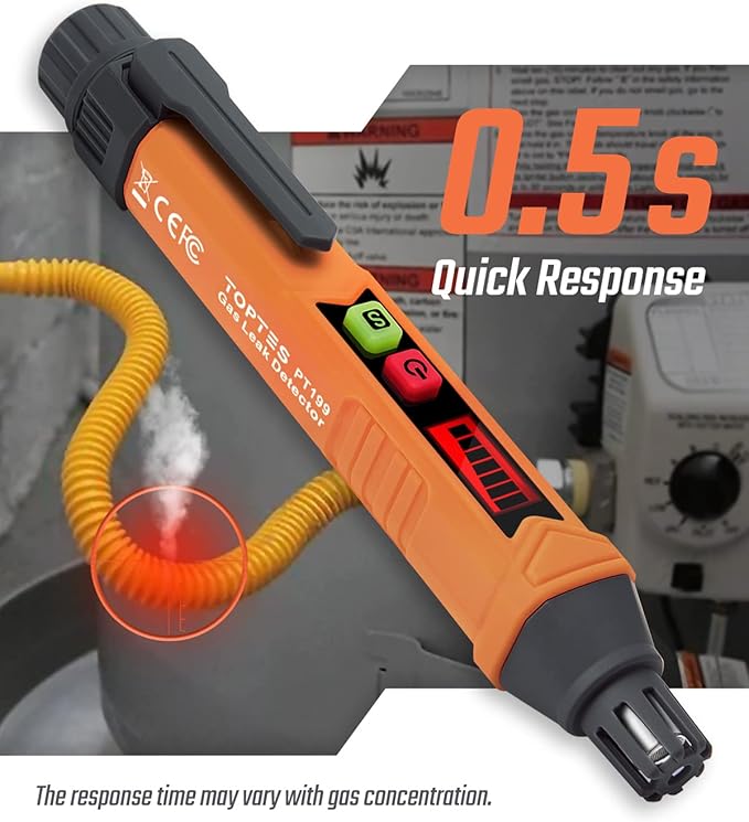 PT199 Natural Gas Leak Detector with Audible & Visual Alarm, Portable Gas Sniffer to Locate Combustible Sources Like Methane, Propane for Home(Includes Battery x2)-Orange