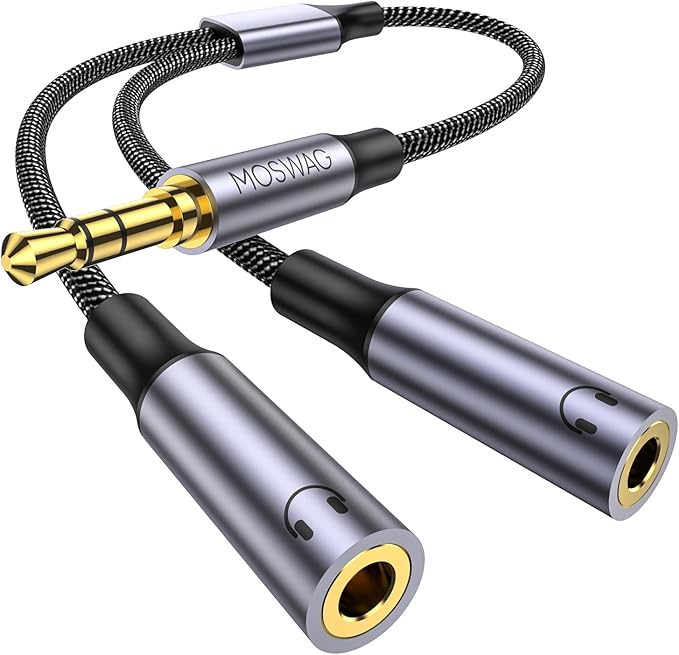 MOSWAG Headphone Splitter 3.5mm Stereo to Dual 3.5mm Female Headphone Jack Audio Stereo, Extension Cable Audio Y Splitter Compatible with iPhone Samsung iPad Tablet Laptop