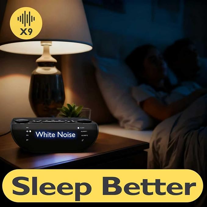 MangoKit FM Radio with Bluetooth 5.3, Dual Alarm Clock for Bedrooms, 90dB Loud Alarm for Heavy Sleepers, Snooze, 9 Natural Sounds, Stereo Speakers, Large Dimmable Display |20 FM Presets | Clear Screen