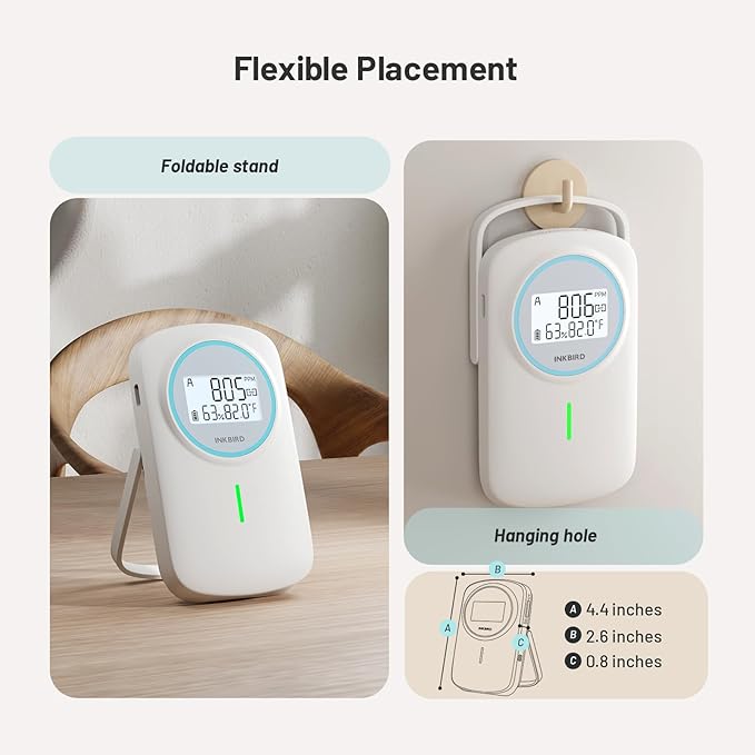 INKBIRD Smart CO2 Monitor Ndir | Bluetooth 3 in 1 CO2 Detector with App | Carbon Dioxide & Temperature & Humidity Air Quality Monitor Indoor Battery Powered | for Home, Office, RV, Grow Tent (IAM-T2)