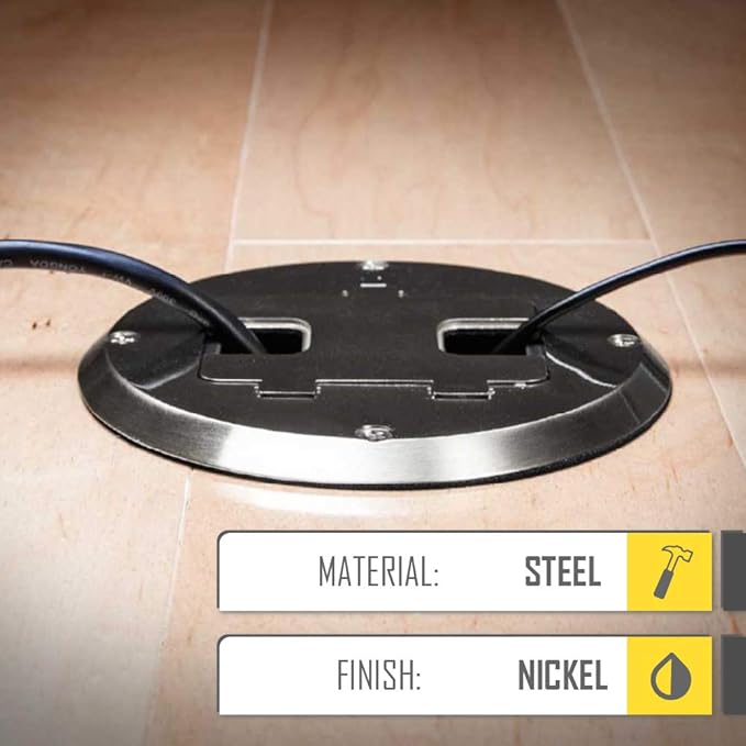 RACO 6239NI Floor Kit with Recessed Duplex 15A TR Device and Adjustable Steel Box, 1-Gang, Nickel