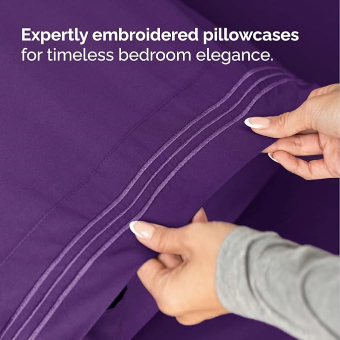 Split Head King Sheet Set – 4 Piece Flex Split Top King Sheets for Adjustable Beds - Fits 14” to 16" Mattress w/ Deep Pockets - Soft, Breathable & Cooling - Luxury Bedding and Wrinkle Free - Purple