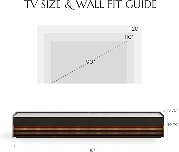 POVISON Fully-Assembled Mid Century Glossy Sintered Stone TV Stand, 118.11" Wood Media Console with Adjustable LED Light, Entertainment Center with Storage for Living Room(Black)