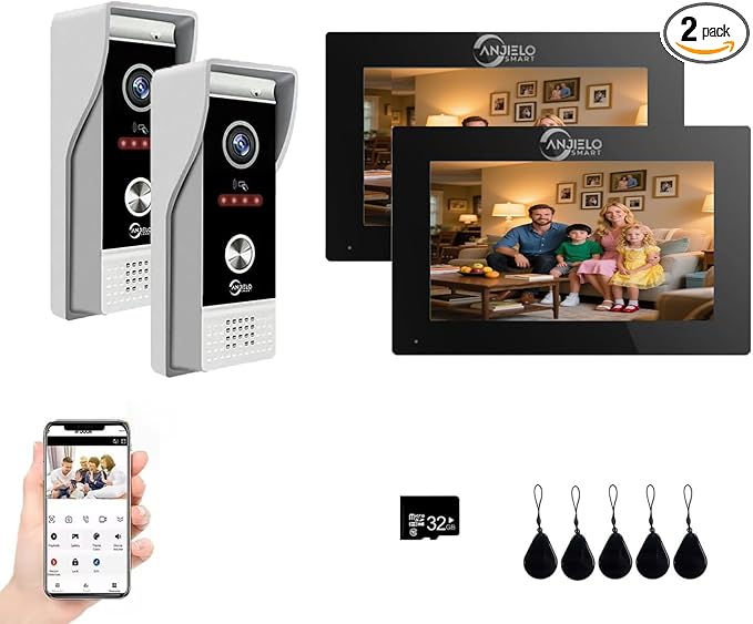 Video Doorbell Intercom System,7 Inches Touch Screen Video Doorbell Door Phone System,Support Remote Unlock, Dual-Way Intercom,Night Vision for Villa House Office Apartment (2-Camera + 2-Monitor)