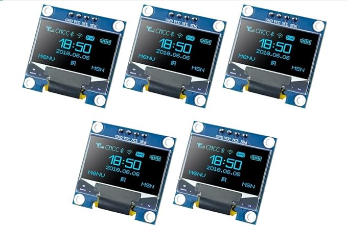 5PCS 0.96 Inch OLED I2C IIC Display Module 128x64 Pixel SSD1306 Mini Self-Luminous OLED Screen Board for Arduino Raspberry Pi (5Pcs- Blue)