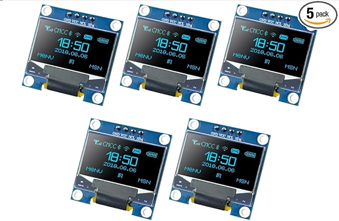 5PCS 0.96 Inch OLED I2C IIC Display Module 128x64 Pixel SSD1306 Mini Self-Luminous OLED Screen Board for Arduino Raspberry Pi (5Pcs-White)