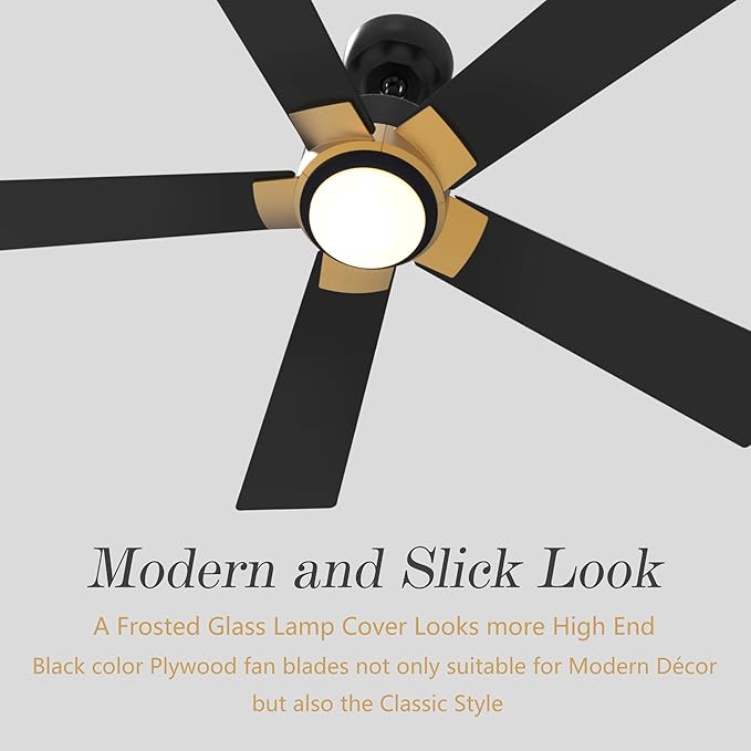 SMAAIR Smart Ceiling Fans with Lights and Remote, 52 Inch Low Profile Ceiling Fan with Dimmable LED Light, 10-Speed Reversible DC Motor Works with APP/Alexa/Google Assistant/Siri Control(Black/Gold)