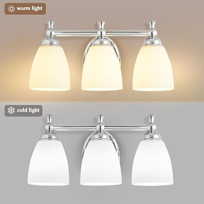 EJIAXIN Bathroom Light Fixtures, 3 Light Bathroom Lighting Fixtures Over Mirror Wall Mounted Lighting Chrome Vanity Light for Living Room Cabinet