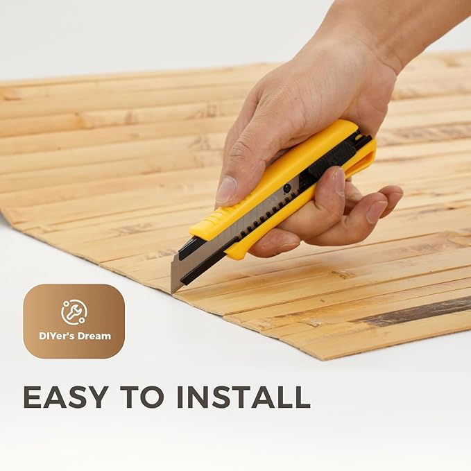 OUZUGIE 2 Pack 96x24 Inch Natural Bamboo Wall Panel – Yellow Burned Pole Wrap Paneling for Walls, Ceilings, Cabinets, Furniture – Ideal for Bedroom, Living Room & Office DIY Decor