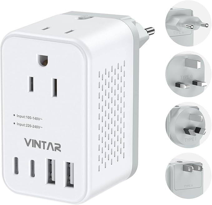 220V to 110V Voltage Converter US to Europe, VINTAR 2000W Detachable Power Converter Adapter Combo with Type A/C/G/I Plugs, International Travel Converter for Hair Dryer Straightener Curling Iron