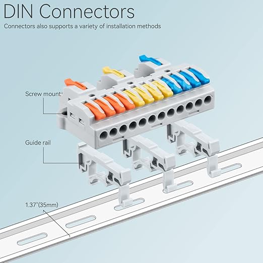 JANDECCN 4pcs DIN Rail Terminal Blocks, DIY Splicing Wire Connectors for Circuit Inline 28-12AWG (3 in 12 Out)