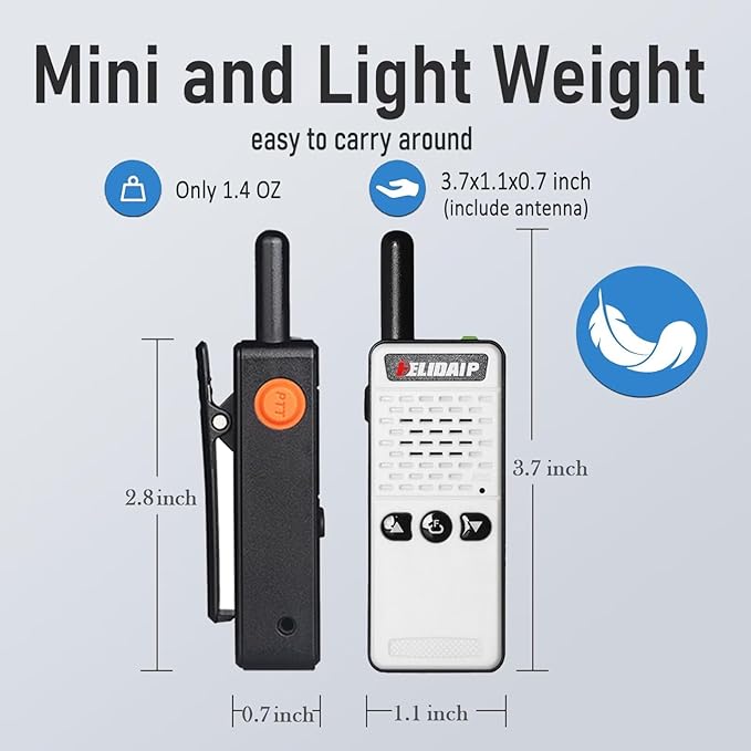 ELIDAIP T-M2 Super Mini Walkie Talkie for Adult Kids,Rechargeable Portable FM Transceiver,Small Two Way Radio for Supermarket,Hotel,Outdoor Sport,Hiking,Camping,Indoor,Family Trip,White 1 Pack
