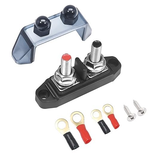 RECOIL S2PG Busbar Dual 5/16” Studs with Divider Positive and Negative 2-in-1 Terminal Power Distribution Block with Ring Terminals