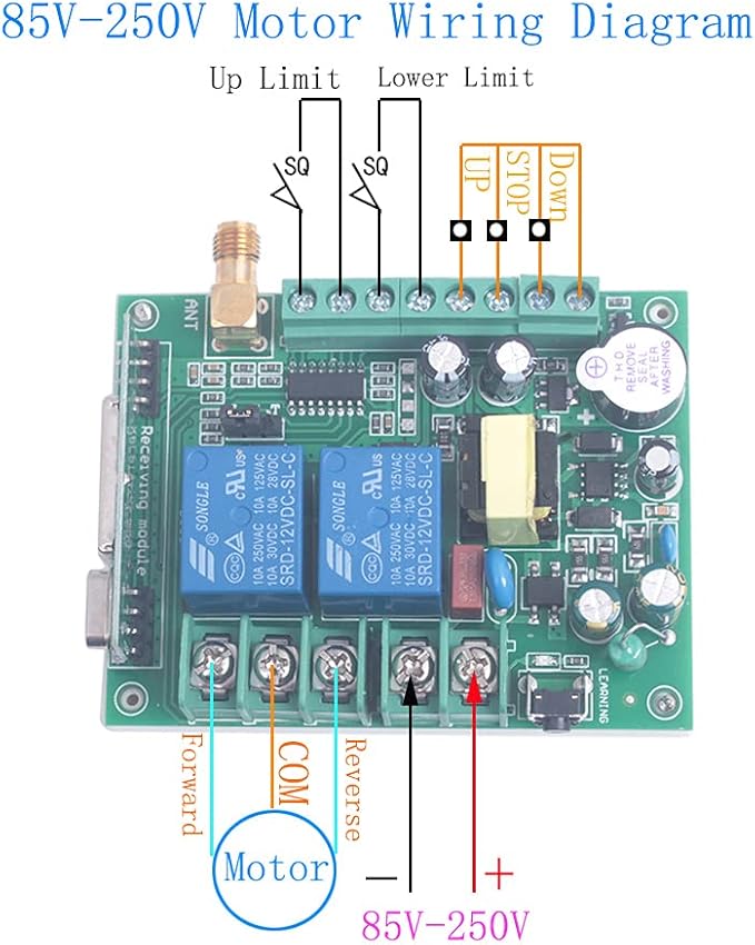 Motor Wireless Remote Control Switch AC 85V 110V 220V 250V 10A High Power Door Electric Curtain Remote Forwards Reverse, Wide Voltage 85V-250V 433MHz RF Remote Control Relay ON/OFF (2X Control 433MHz)