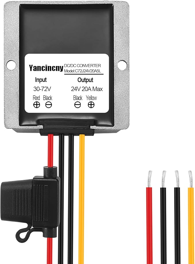 Yancincny 20A 480W 24V DC 36V/48V/60V/72V Step Down to 24V 20A 480W DC Converter Regulator Power Supply Module Buck Transformer Volt Module, Waterproof Voltage Reducer for Golf Cart