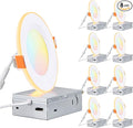 TORCHSTAR 8-Pack 5CCT 4 Inch Slim LED Recessed Lights with Night Light, CRI90, Anti-Glare Baffle Trim, 27003000350040005000K Selectable, 9W Dimmable Ultra-Thin Canless Wafer Downlight, ETL