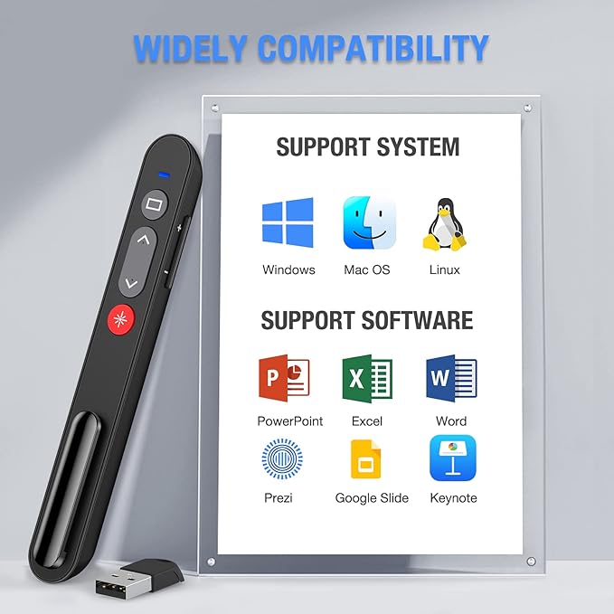 NinjajoyOX Presentation Clicker, Wireless Presenter Clicker with AAA Battery for PowerPoint Slide with Hyperlink & Volume Control, Presentation Remote for Mac/Computer/Laptop, Google Slide/PPT/Keynote