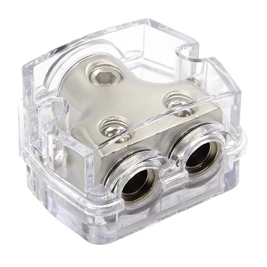 RKURCK 2 Way Power Distribution Block, 0/2/4 AWG Gauge in, 4/8/10 Gauge Out, Car Audio Stereo Amp Distribution Connecting Block for Audio Splitter (1x0GA+2x4GA)