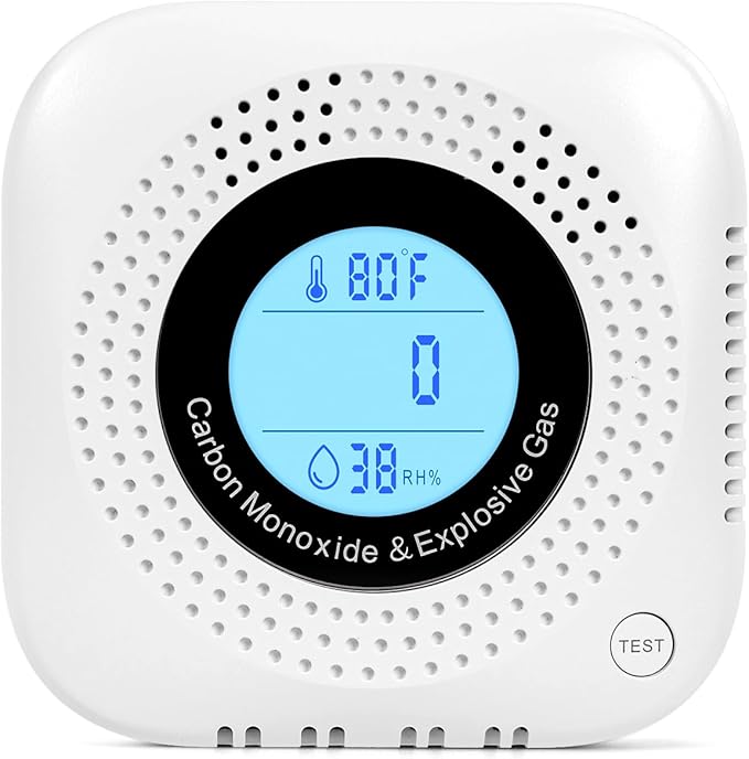 Daffypop Plug-in Carbon Monoxide & Natural Gas Leak Detector, 4-in-1 CO, Methane, Propane Alarm with Temperature & Humidity Monitor for Home, Kitchen, RV, Hotel, Travel – White
