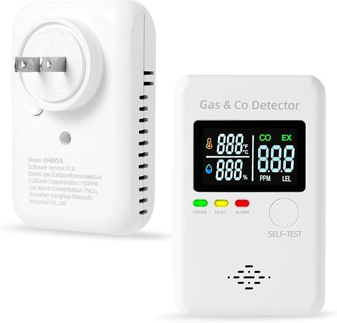 Plug in Natural Gas & Carbon Monoxide Detectors,4-in-1 Real-time Display & Monitor,Low-Concentration Detect, Combination Gas,Propane Detector & CO Alarm for Home,Camping,RV, Apartment
