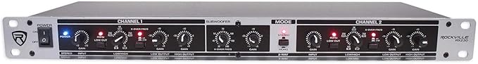 Rockville RX230 2-Way Stereo/3-Way Mono Crossover, XLR Input/Output, Adjustable Crossover Range, 24 dB/Octave Filters, Rack-Mountable for DJs and Live Sound
