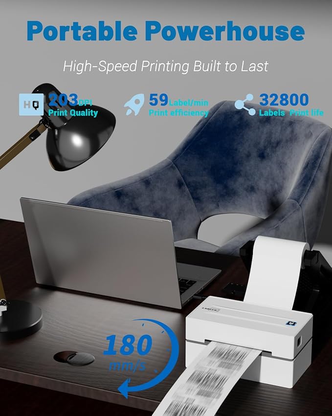 Labeer Bluetooth Thermal Shipping Label Printer, 4x6 Wireless Shipping Label Printer with Holder for Small Business, Compatible with iPhone, Android, Windows, Mac, Chromebook, USPS, Ebay, Shopify