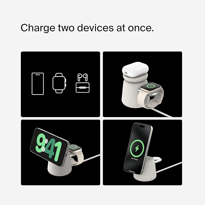 Belkin 2-in-1 Qi2 Wireless Charging Dock 15W Fast Charge iPhone Charger Compatible with iPhone 17, 16, 15, 14, and 13 Series, AirPods, and Other Qi2 Enabled Devices, Includes Power Supply - Sand