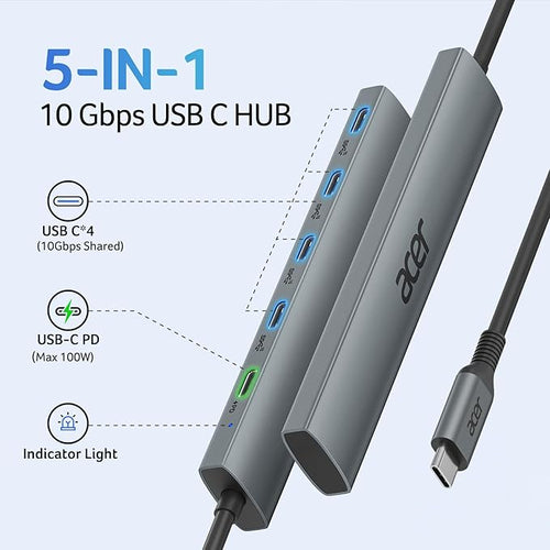 Acer 10 Gbps USB C Hub, USBC Splitter with 4*USB C 3.2 and 100W PD Port, Fast Transfer Type-C Multiport Adapter Compatible with MacBook Pro/M2/M1, iPad, Surface Pro, XPS【No Video Output】