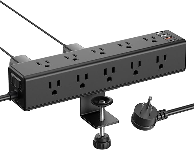 CCCEI Standing Desk Clamp Power Strip with 15 Outlets, Widely Spaced Desktop Edge Mount Surge Protector Outlet, Fast Charging USB-A and USB-C Ports, 15 FT Flat Plug, Black Fit 1.6 inch Table top.