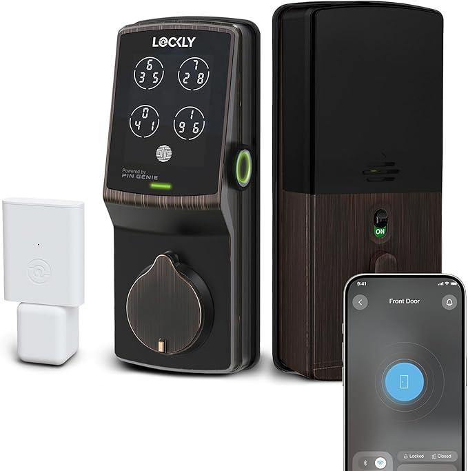 Lockly Secure Pro Smart Deadbolt, Wi-Fi Smart Lock, Keyless Entry with PIN Genie® Keypad, 3D Biometric Fingerprint, Auto Lock, Rekeyable-Venetion Bronze
