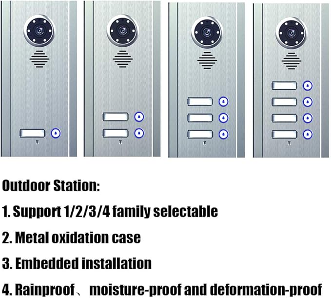 4 Apartment Bus 2 Wire Video Door Phone Intercom Systems 7 Inch Kit for Electronic Door Lock Home Night Vision