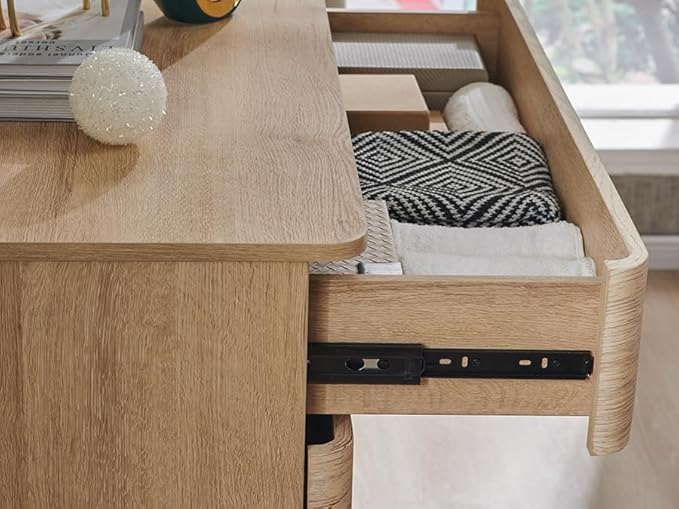 JXQTLINGMU 9 Drawer Dresser for Bedroom, 52" Wide Modern Wood Dressers with Push-to-Open Drawers for Closet Storage, Chest of Drawers TV Stand for Living Room & Hallway, Curved Profile, Natural