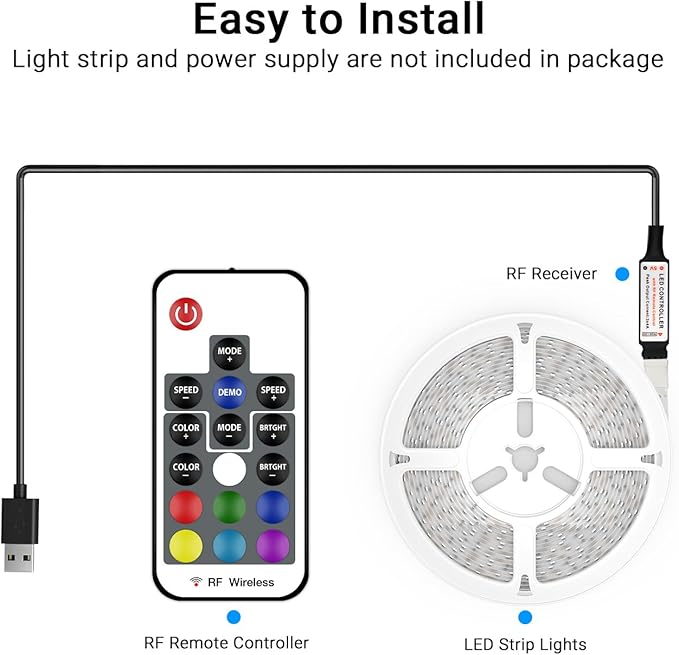 DAYBETTER RF Wireless Remote LED Controller, DC 5V to 24V for LED Strip Lights, 17 Keys Wireless Remote Control Dimmer Controller, Mini 4-Pin RF LED Controller